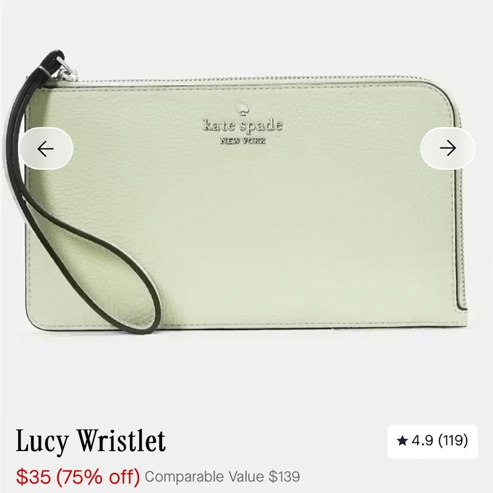 kate spade Pale Green Leather Wristlet with Black Strap